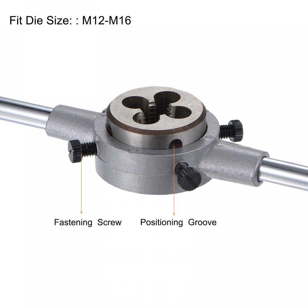 Uxcell Плашкодержатель с рукояткой, резьбовая круглая плашка и 38 мм с регулируемым набором ручных инструментов, M12x1.5 (Совместимые плашки M12-M16) Держатель, Гаечный ключ,