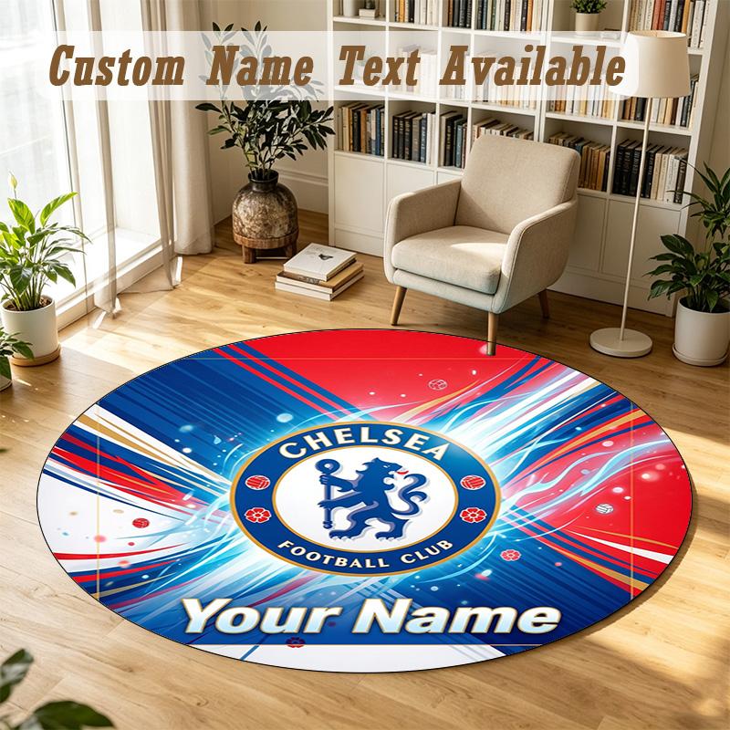 Round Rug Custom NameChelsea FC Pattern Non Slip Carpet Home Floor Decor