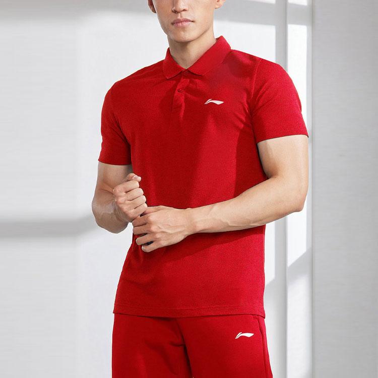 Мужские поло Li Ning Красный воротник-поло Умеренный прямой крой APLR183-3