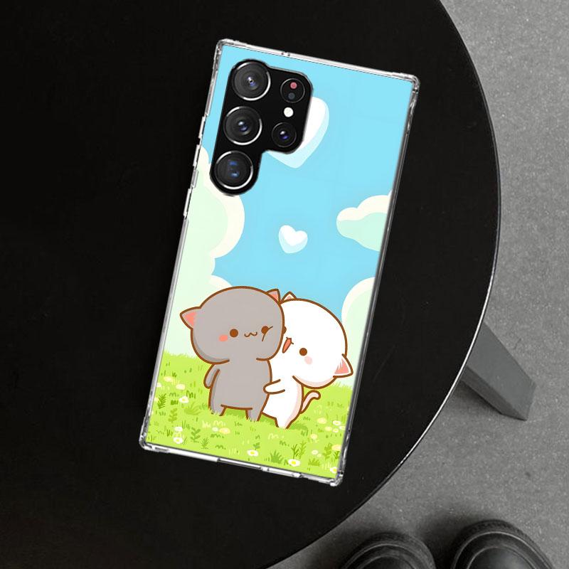 Милый чехол-накладка с персиком и котиком Гома для Samsung Galaxy S26 S25 Edge S24 S23 Ultra S22 Plus S21 FE S20 + Художественный Индивидуальный Fundas G