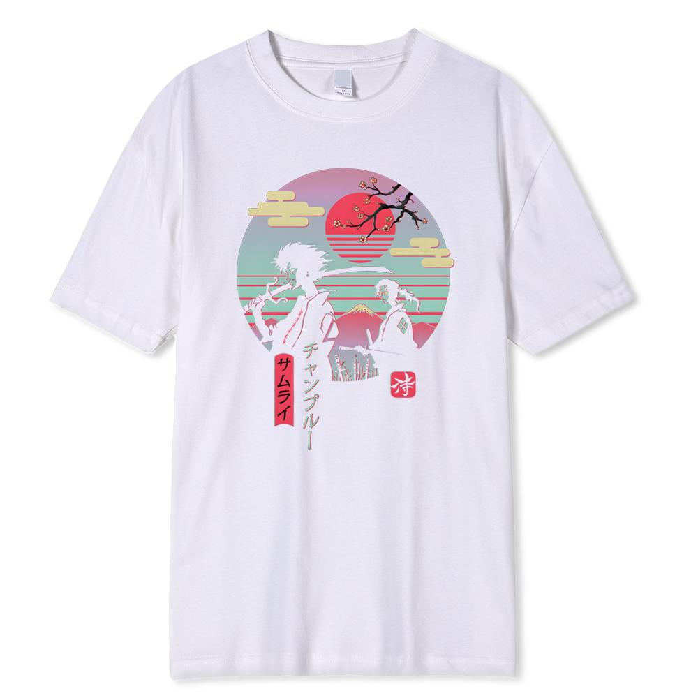 2 Японских Самурая Идущих Домой Хип-Хоп Принт Мужские Топы Мода Уличная Футболка Летняя Повседневная Хлопковая Футболка Оверсайз Свободные Футболки