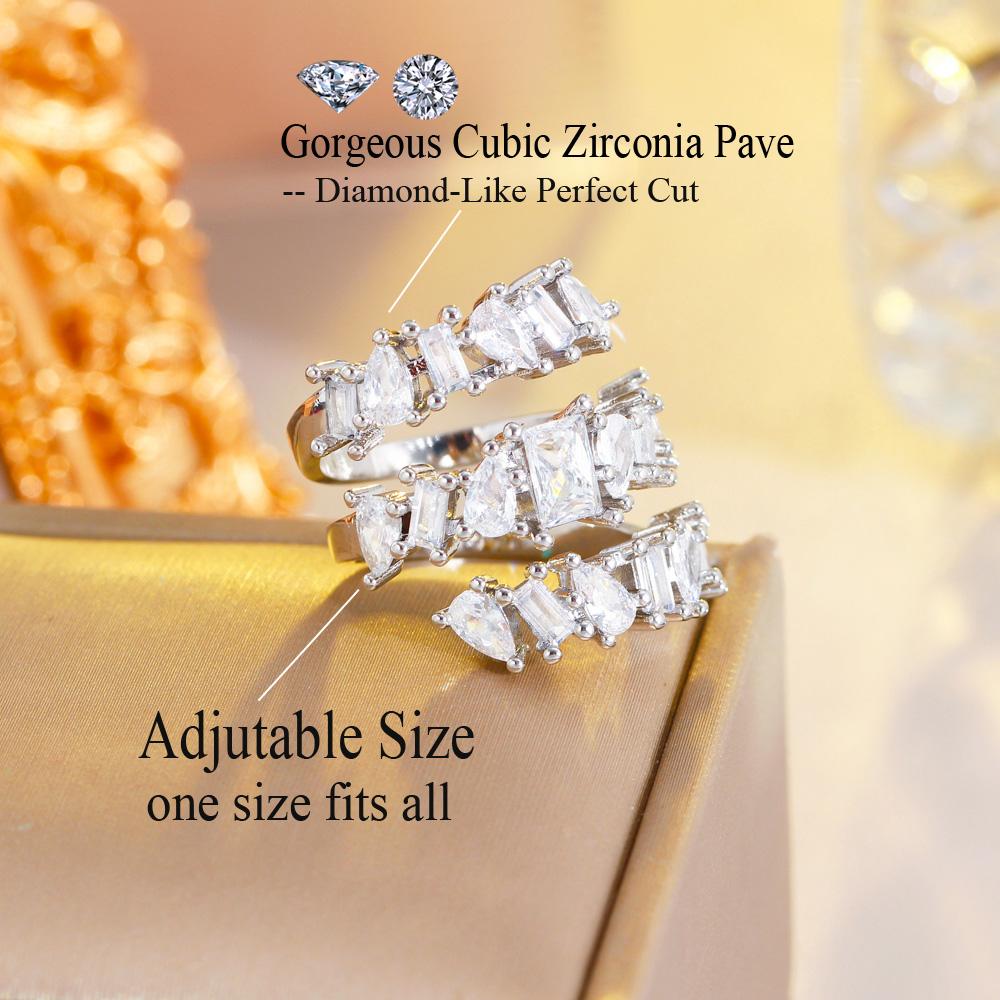 Ювелирные изделия CMM, блестящее прозрачное кольцо с несколькими фианитами серебряного цвета, геометрическое регулируемое кольцо для коктейльной вечеринки для женщин