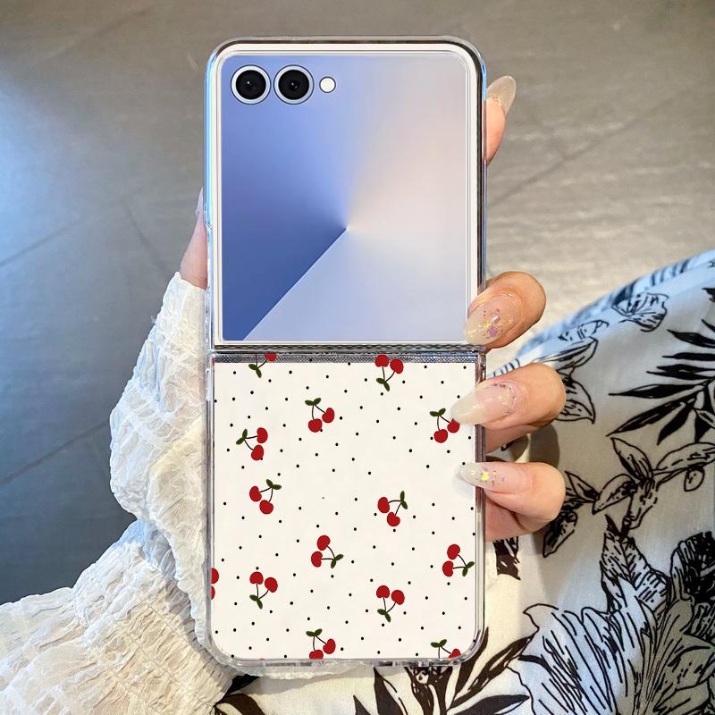 Милый Чехол-вишенка для Samsung Galaxy Z Flip 7 6 5 4 3 Для Samsung Flip7 Flip6 Ударопрочный Жесткий Прозрачный Складной Чехол