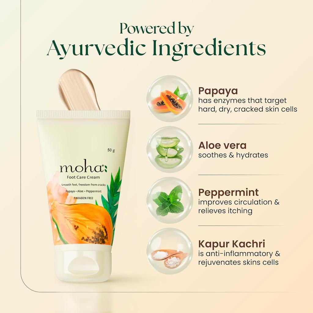 Moha Foot Cream for Dry Cracked Feet 50gm Pack of 1 | Deep Nourishment, Cooling & Vegan Heel Repair Cream