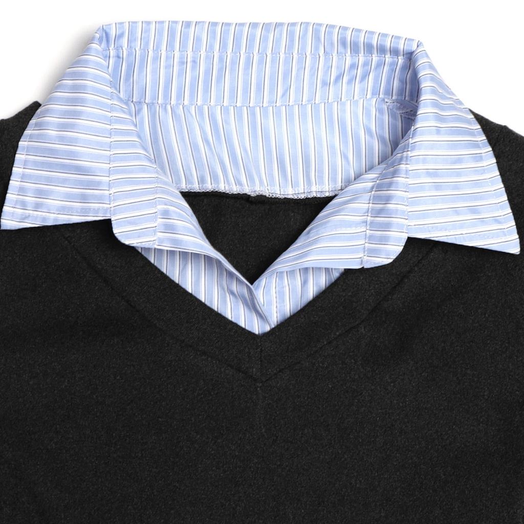 Женская модная повседневная трикотажная рубашка с V-образным вырезом, длинными рукавами и эффектом двухслойности