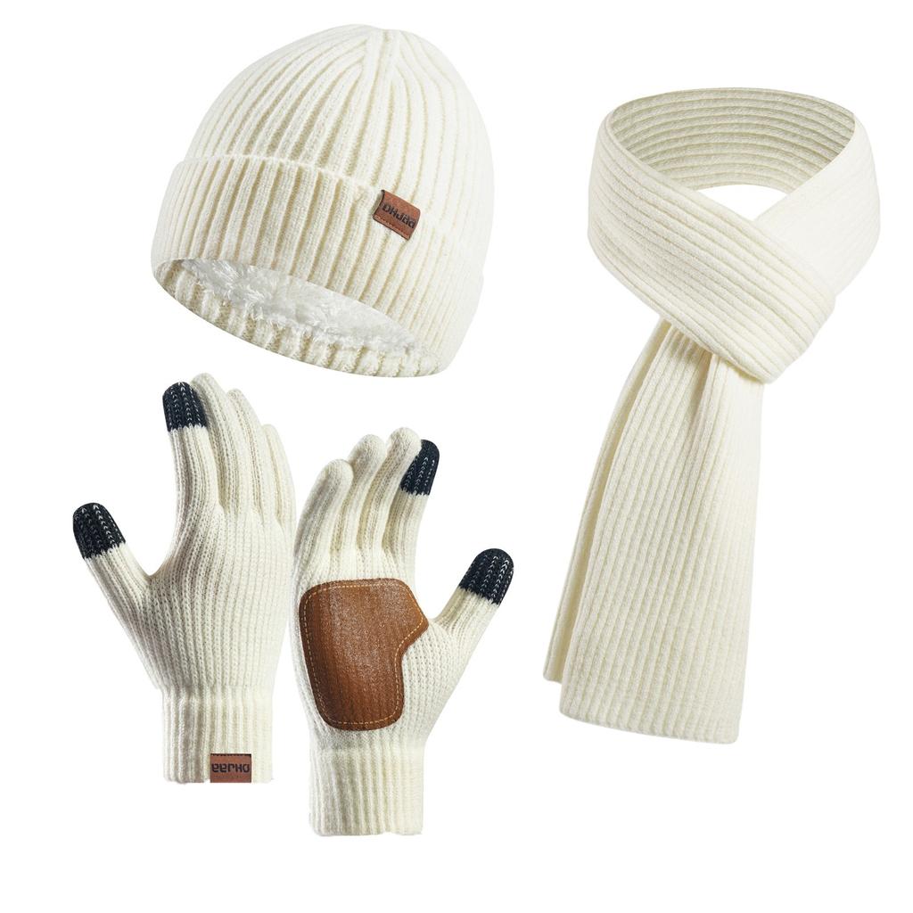 Couple Style Warm Wool Hat Knitted Plus Velvet Thickened Adult Hat Scarf Gloves Three-piece Set