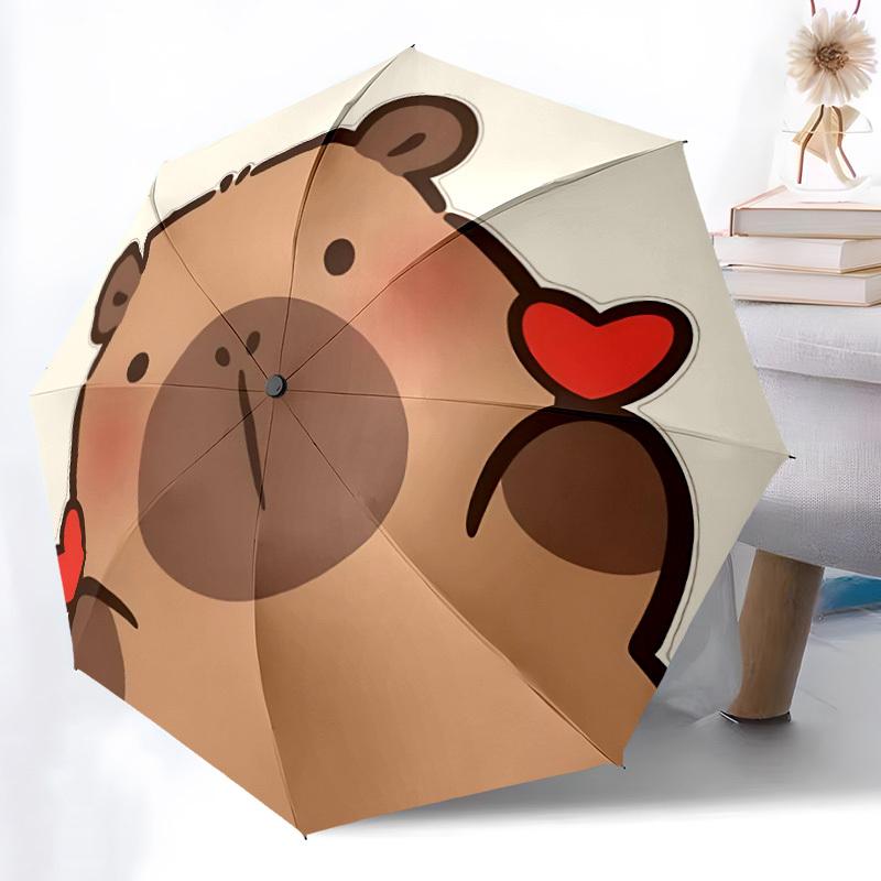 1pc Bear Heart Automatic Open/Close Umbrella - Compact Travel Umbrella with 8-Rib Durable Frame, Lightweight & Portable Design z73