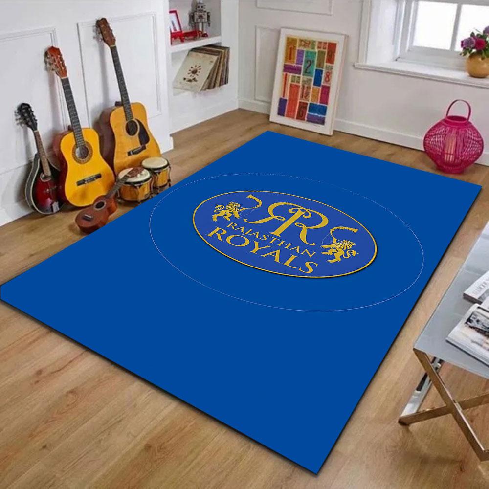 Rajasthan Royals Logo on Blue Background Patterned carpet, non slip mat suitable for living room and bedroom sofas