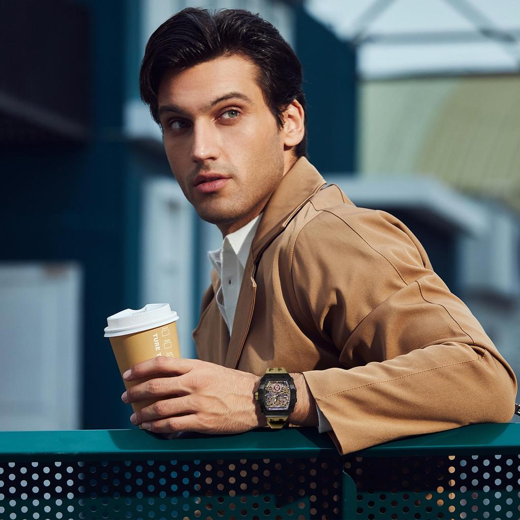 TSAR BOMBA Часы 5 АТМ Водонепроницаемые Скелетон Тонно Тип Наручные часы Спорт Мода Силиконовый Ремешок Нержавеющая Сталь Роскошные Бизнес Механические