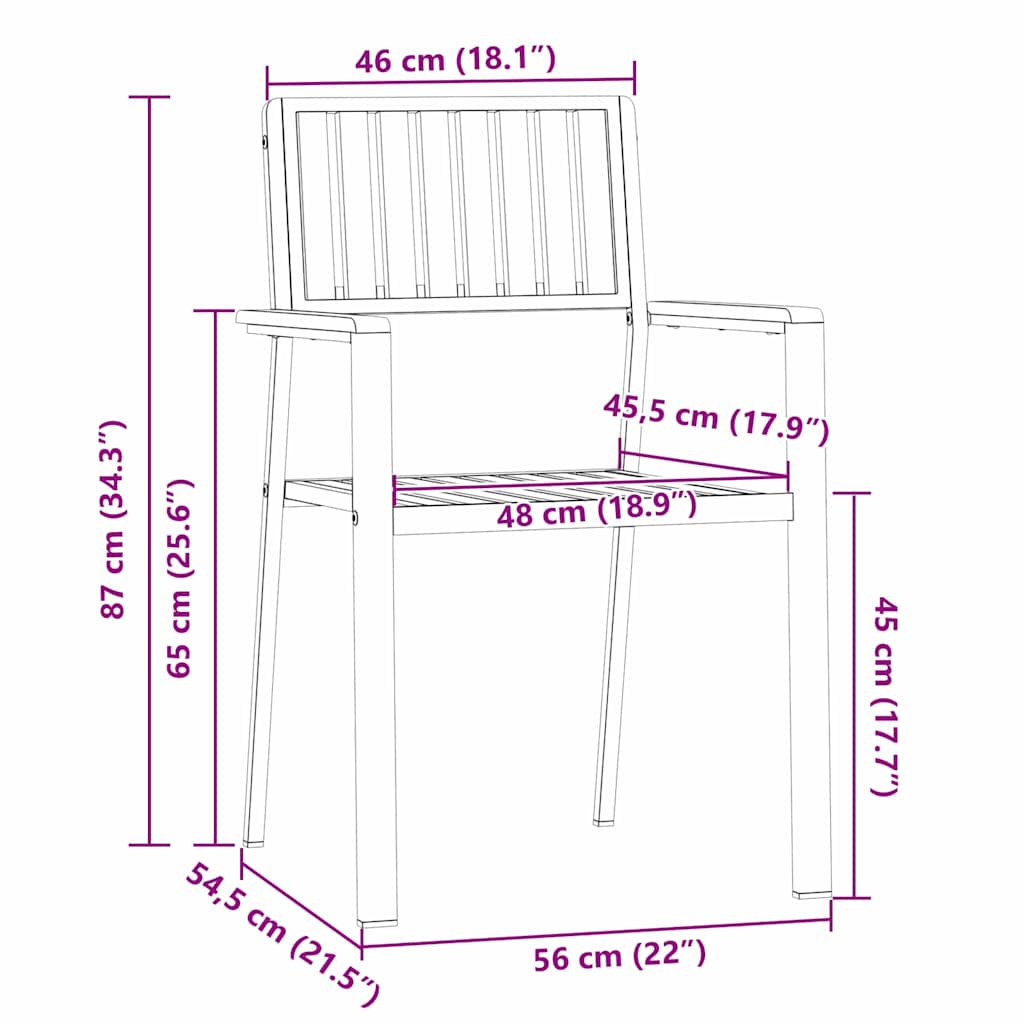 Garden Chair 2 pcs Solid Teak Wood and Stainless Steel