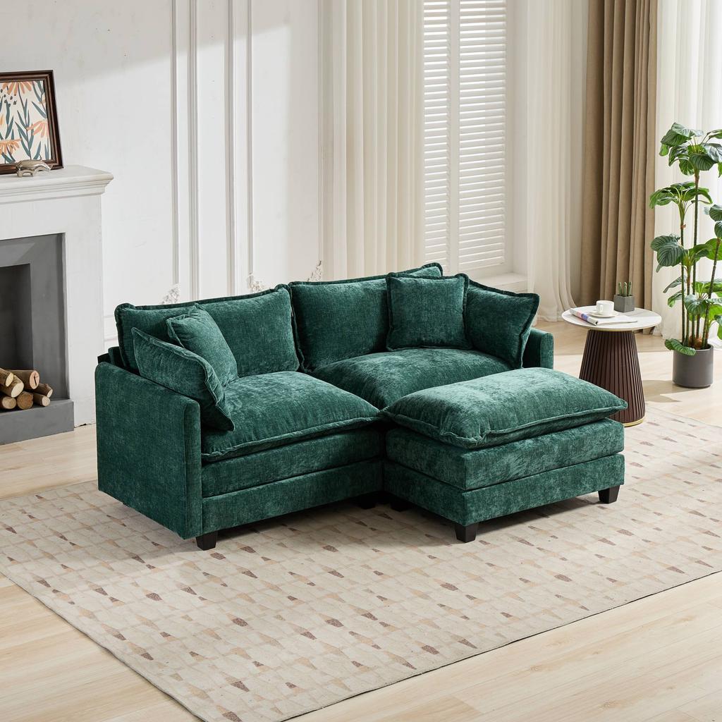 Cloud Sofa LoveSeat (Ottoman is not included), for Living Room and Apartment, Double Layer Seat Cushion, Breathable Chenille Fabric,Green,DE5012GN