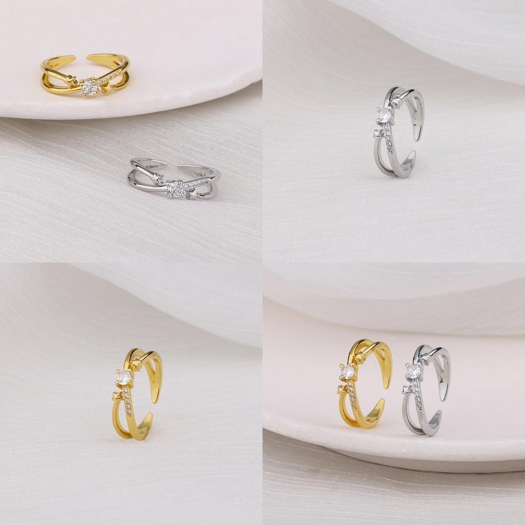 Изысканное Стильное И Медное Геометрическое Кольцо С Циркониевыми Кристаллами Регулируемый Стиль Открытия Корейское