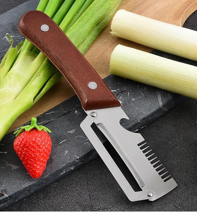 NEW Kitchen Peeler Stainless Steel Vegetable Peeler with Wooden Handle Durable Serrated Peeling Knife Bottle Opener Kitchen Tool