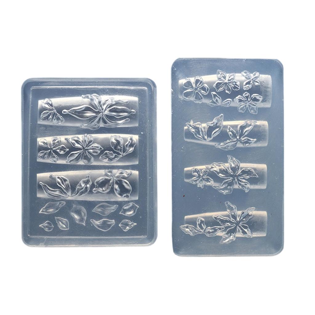 2 Pieces Silicone Nail Art Mould for Floral Embossing Manicure Tool With Reusable Flower Designs Templates