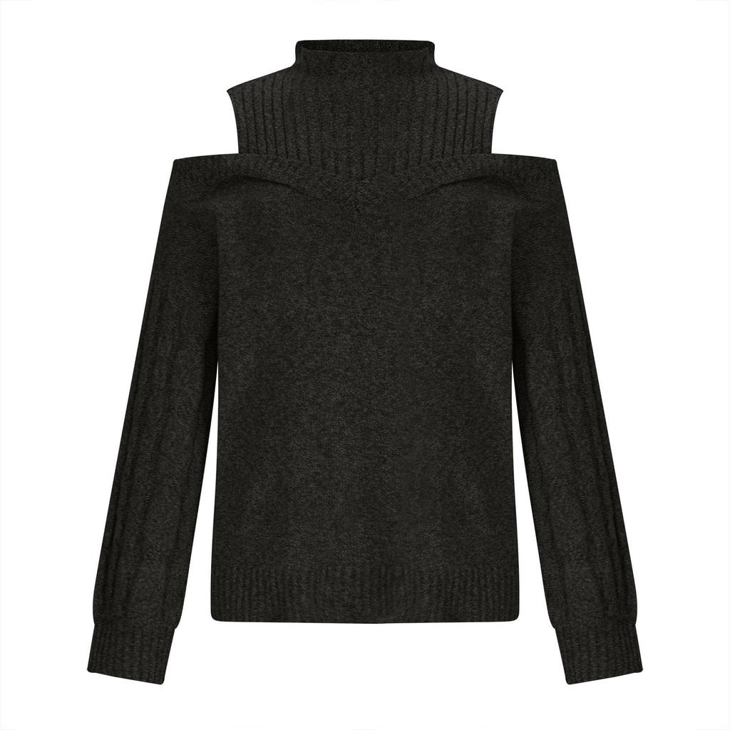 Women's Fashion Off-shoulder Sweater Pullover Loose Half-high Collar Long Sleeve Knit Cardigan