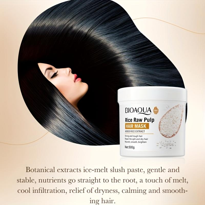 500г Маска для волос из рисовых отрубей - Глубоко питательная для сухих, секущихся кончиков и вьющихся волос, Смягчающий и разглаживающий эффект, Натуральное средство для ухода за волосами