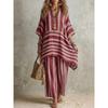 1116 European and American women's clothing fashion and foreign style v-neck loose striped casual two-piece suit Y1
