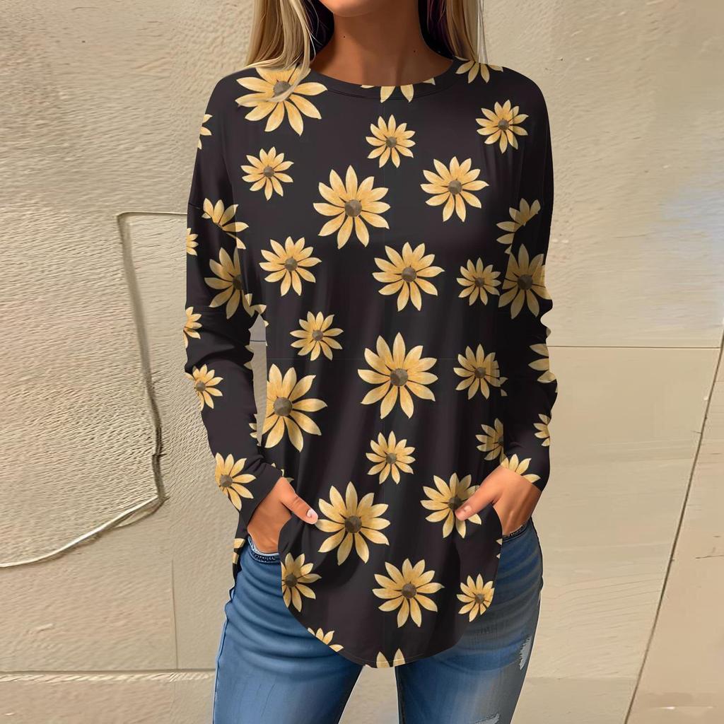Футболки для женщин, осенние повседневные рубашки с длинными рукавами, толстовка с ретро-принтом, топ, пуловер