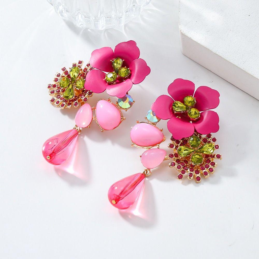 Vintage Resin Flower Earrings Beads Women Earrings Water Droplet Long Earrings  Daily Wear