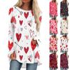 Women's Fashion Casual Long Sleeve Valentine's Day Love Print Round Neck Pullover Top Blouse