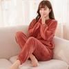 Women Casual Pajamas Set New Autumn Winter Thickened Home Loose Round Neck Long-sleeved Coral Velvet Solid Color Warm Homewear