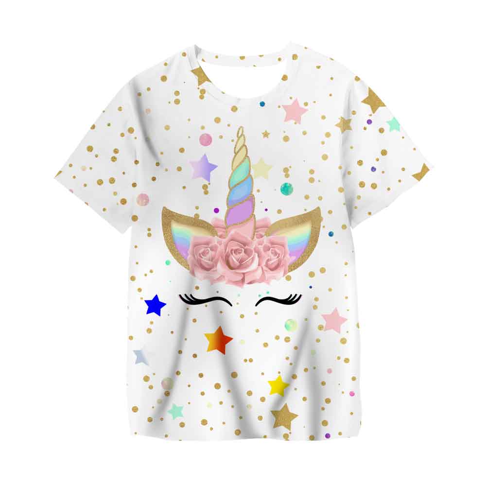 Kids Girls T-shirt Short Sleeve Unicorn 3D Print Tops Children Summer Sweatshirt 4-14 Years Girl Cute Unicorn Casual T Shirts