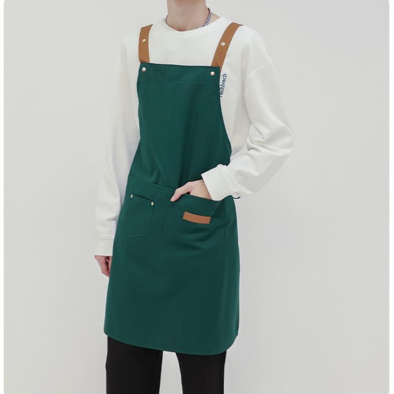 Waterproof and Oil Resistant Solid Color Kitchen Apron Durable with Pockets Suitable for Men and Women Adjustable Work Apron