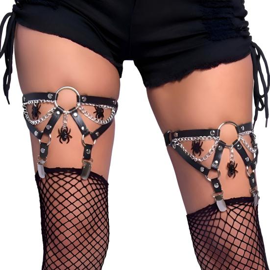 Женское кольцо для чулок с заклепками и поддельным пауком, декор из искусственной кожи, регулируемое кольцо для бедра в стиле панк, готика, косплей, медовый месяц, соблазнительный пояс для чулок, нескользящий