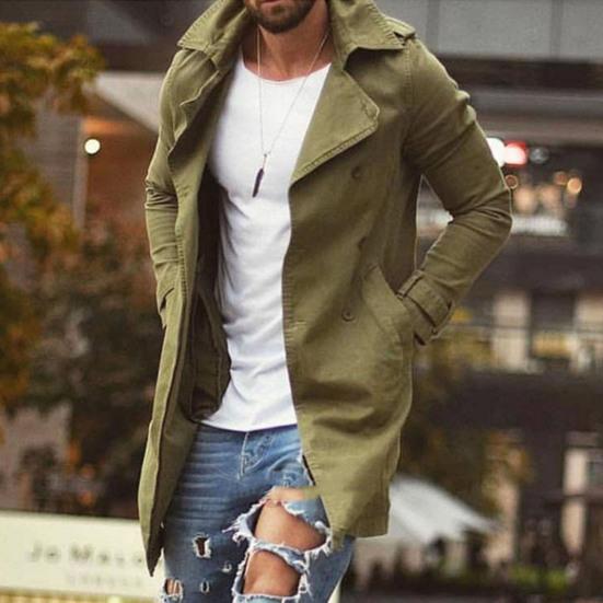 Men Autumn Coat Solid Color Slim Fit Mid Length Lapel Plus Size Pockets Long Sleeve Windproof Buttons Breathable Men Streetwear Jacket