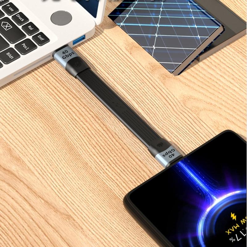 USB4.0 Кабель для быстрой зарядки USB C на USB C, 40 Гбит/с Передача данных, 100 Вт Питание FPC 8K Мягкий Короткий Кабель для Ноутбуков Телефонов