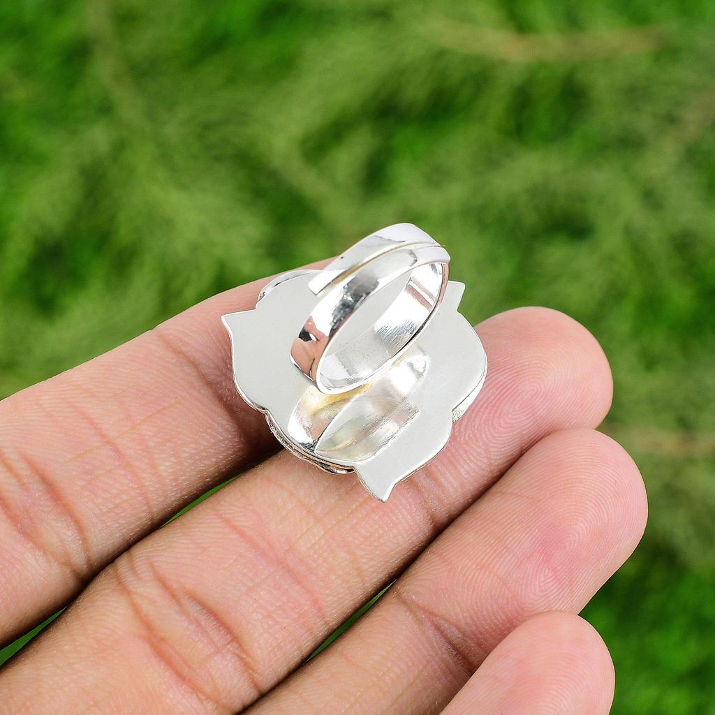 Natural Onyx Gemstone Statement Flower Black Adjustable Ring 925 Sterling Silver