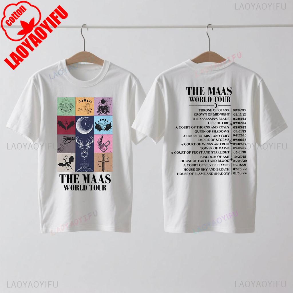 Сара Дж. Маас SJM Мерч Мировой Тур Футболка Престол Стекла Атрибутика Фаната Сумерки Мода Повседневный Комфорт Хлопковые Футболки