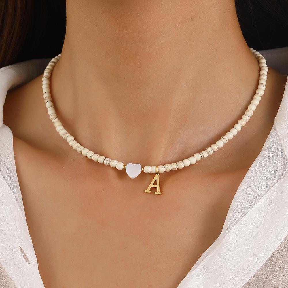 Bohemian Choker Neck Initial Necklaces Heart-shaped Shell Letter Pendant Beads Women's Stainless Steel Necklace Woman Trend2025