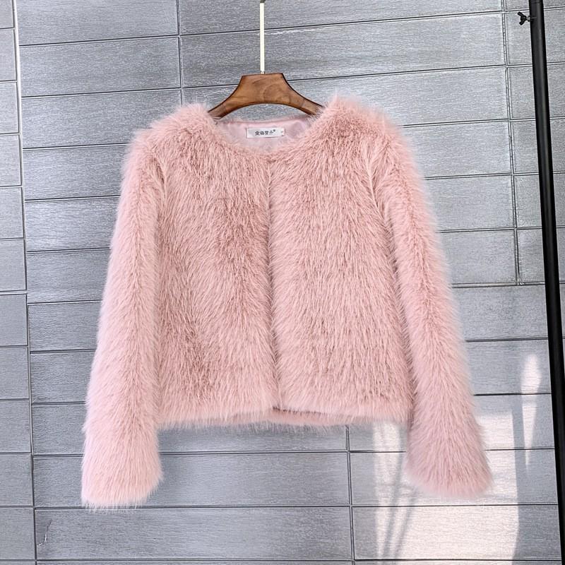 Plus Size Womens Faux Fur Short Coat Round Neck Long Sleeve Street Style Outerwear In White Beige Black Gray Pink Purple