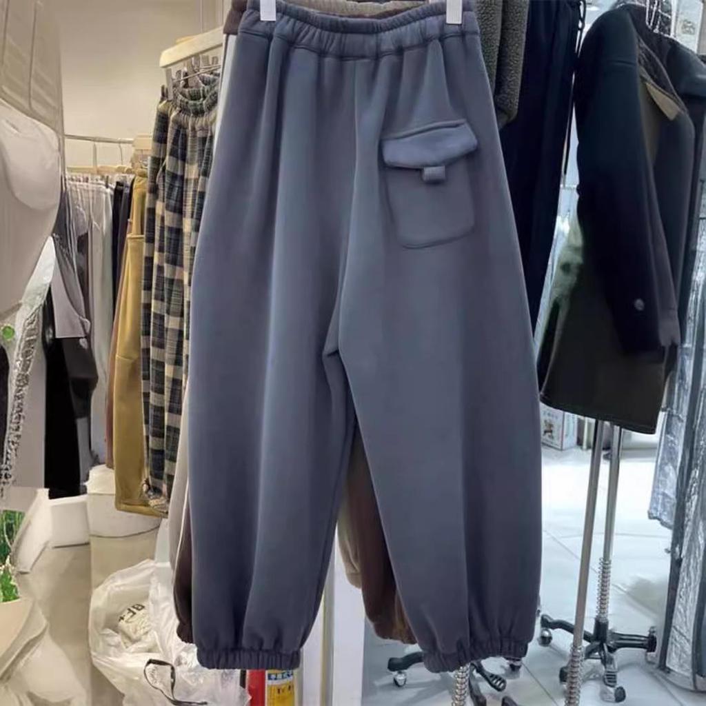 2025 Winter Women's European Loose Wide-Leg Thickened Plus Velvet Harem Sweatpants