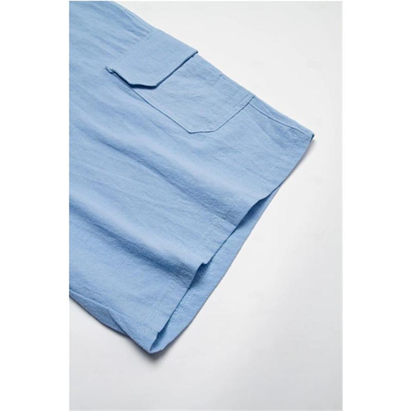 Cotton Linen Shorts with Drawstring Elastic Waistband Straight Legs Solid Color Breathable Beach Five Point Casual Shorts Men’s