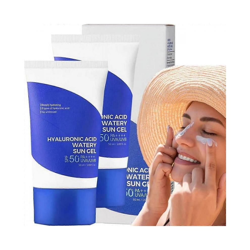 2PCS Niacinamide&Hyaluronic Acid Watery Sun Gel, Summer Sunscreen, Hyaluronic Acid Natural Sun Cream SPF50+ PA++++ , Non-sticky, hydrating