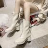 Elegant Heeled Women's Boots High Heels Footwear Shoes For Woman Half Leather Mid Calf White Spring 2024 Pu High Quality Offer