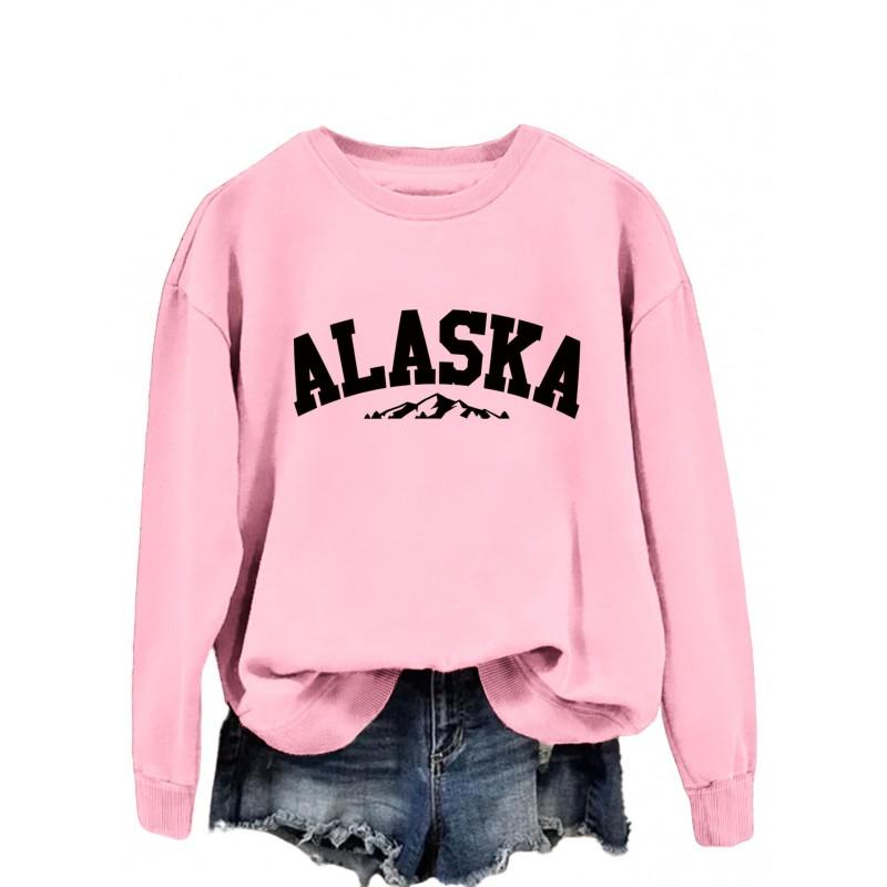 Womens Oversized Crewneck Long Sleeve Sweatshirt Casual Streetwear Printed Cotton Hoodie-Free Size S-XXL