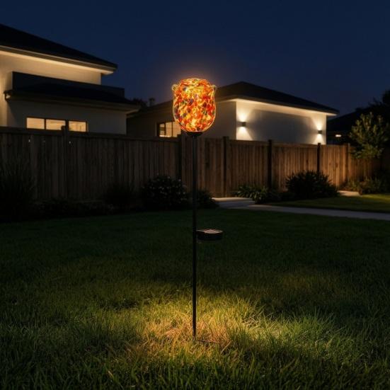 Waterproof Metal Solar Pathway Stakes Glass Rose Light, Colorful Garden Powered Lights Snail Light with Ground Stake for Lawn Patio Yard Decor