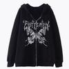2025 New Hooded Sweater European and American Gothic Style Sports Hoodie Retro English Letter Printing Pattern Loose Zipper Top