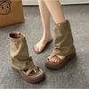 Нишевые туфли на толстой подошве с увеличением роста, нишевые римские туфли, летние новые сандалии 2025 года, женские сандалии с открытым носком, ретро крутые ботинки, короткие ботинки, ботфорты