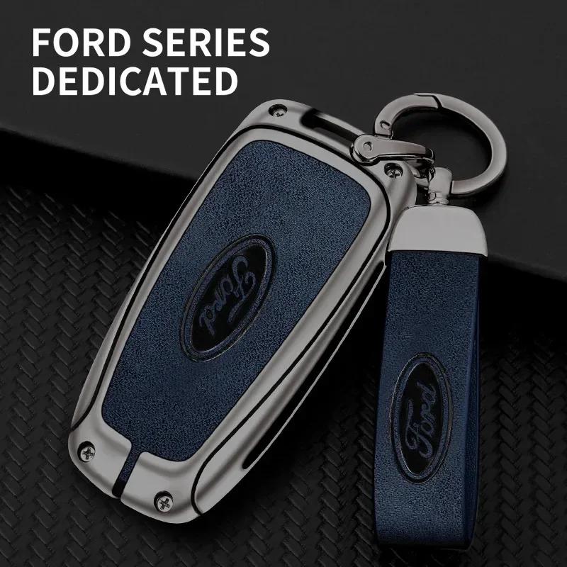 Car Sticker Ford Leather Car Key Case Cover Shell For Ford Fusion Edge Mustang Explorer Expedition Bronco Ecosport Ranger F150 F