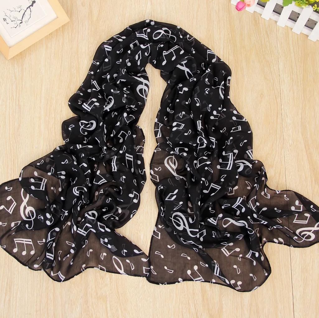 Ladies 50x160CM Scarves Musical Note Print Chiffon Neck Scarf Shawl Soft Scarves High Quality Fabulous Elastic Party Gift