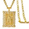 Vintage Square Hollow 26 Letter Pendant Necklace,Gold Plated Figaro Chain Personalized Jewelry for Men Women