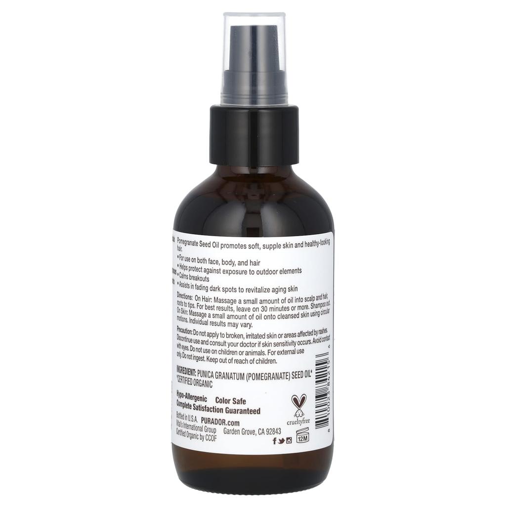 Pura D'or Органическое масло семян граната, 4 жидких унции (118 мл)