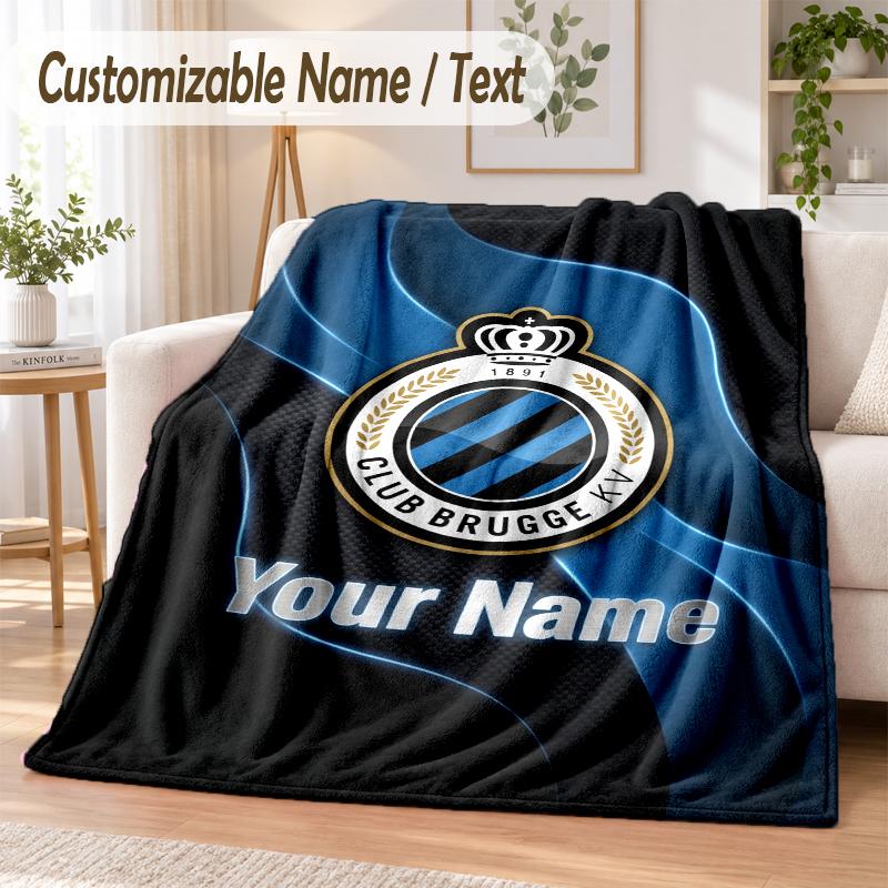 Custom Text Flannel Blanket Club Brugge FC Print Warm Cozy Blanket Home Sofa Bedding