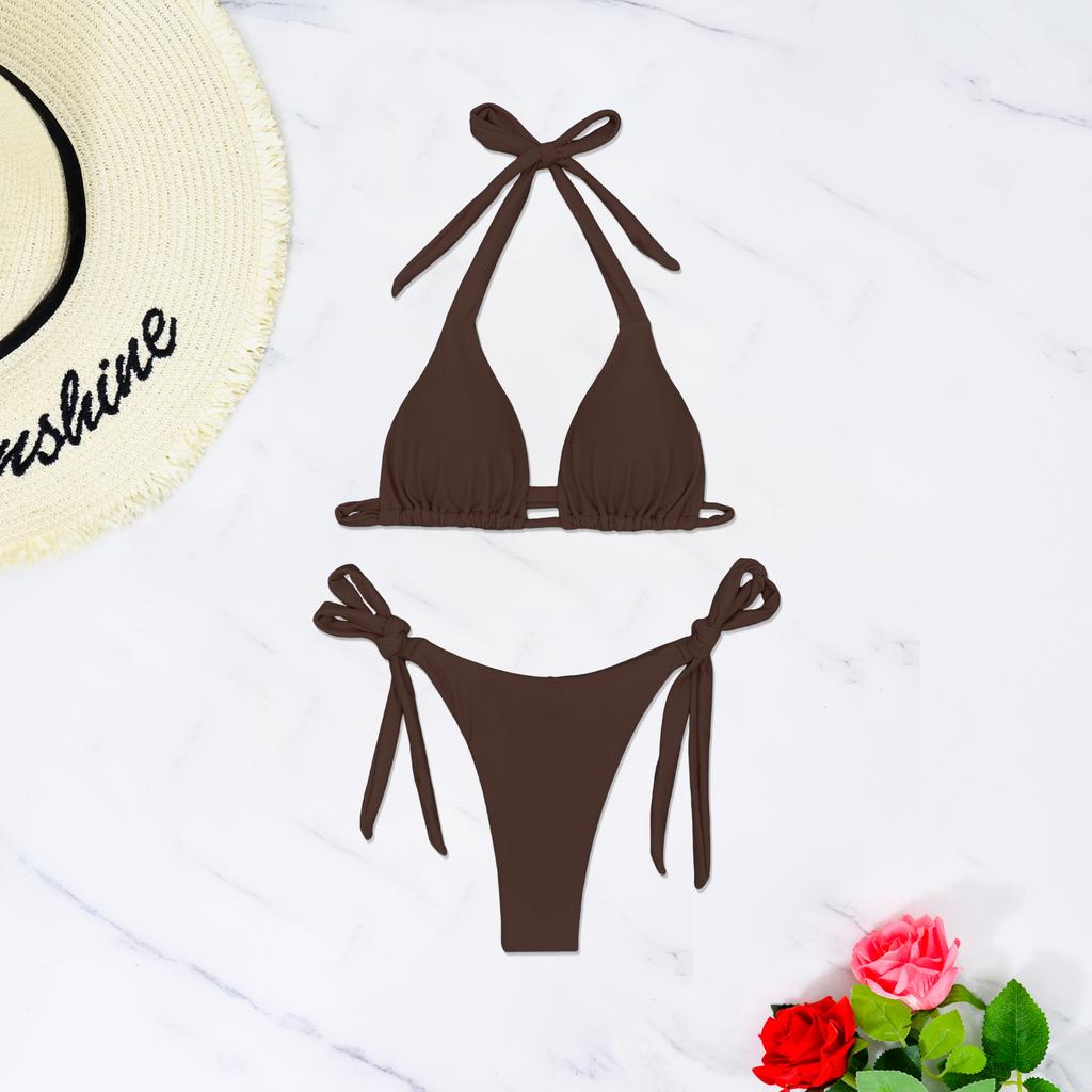 1011 European and American swimsuit BIKINI solid color sexy knotted bikini swimsuit women