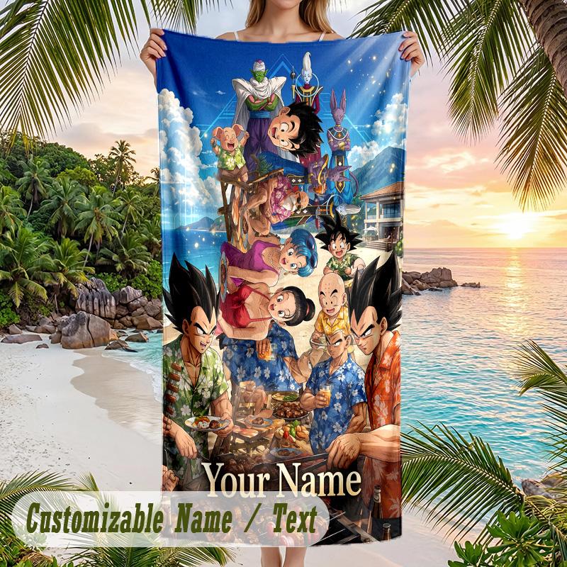 Dragon Ball Beach Towel, Personalized Custom Name Text, Quick Dry Large Absorbent Towel For Beach Pool