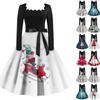 Women's Fashion Vintage Long Sleeve Square Neck Christmas Printed Evening Party Dresses Dresses